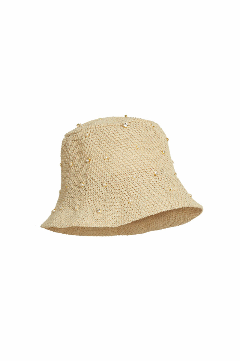 PEARL-STUDDED RAFFIA HAT